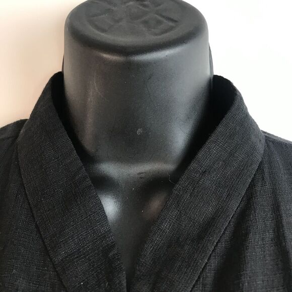 Eileen Fisher Black Linen Blend Button Front Blouse Jacket Long Sleeve Medium - Picture 4 of 7
